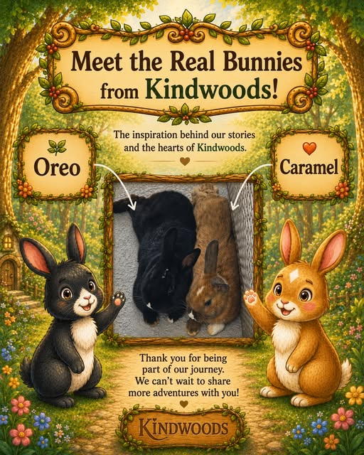 Meet the Real Bunnies from Kindwoods graphic, introducing Oreo and Caramel